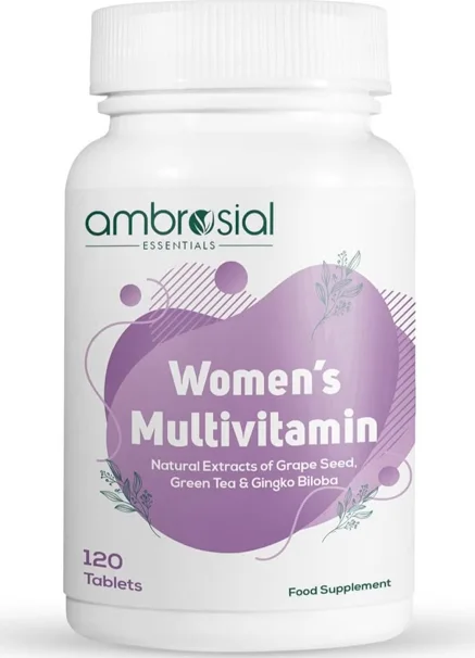 أمبروزيال مالتي فيتامين للنساء مع مستخلص بذور العنب والشاي الأخضر والجنكو بيلوبا