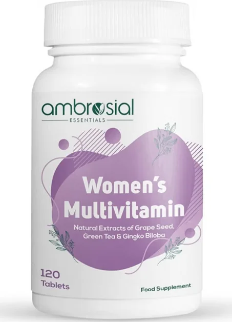 أمبروزيال مالتي فيتامين للنساء مع مستخلص بذور العنب والشاي الأخضر والجنكو بيلوبا