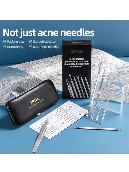 أداة إزالة الرؤوس السوداء ومجموعة علاج حب الشباب 6 قطع مع حقيبة جلدية