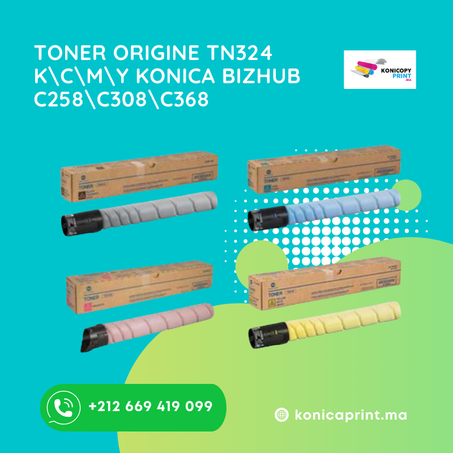 TONER ORIGINE TN324 K\C\M\Y KONICA BIZHUB C258\C308\C368