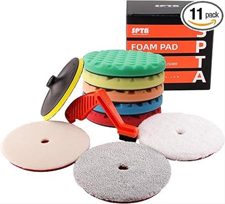 SPTA Kit de 10 almohadillas de pulido, almohadillas de pulido de gran tamaño de 7 pulgadas, kit de almohadillas de esponja de pulido de espuma para automóvil con placa de respaldo de 5/8 pulg