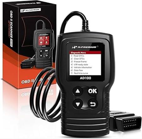 A-Premium AD100 Herramienta de diagnóstico universal OBD2 escáner, lector de códigos de coche OBDII/EOBD/CAN, comprobar la luz del motor/leer códigos de falla claros/verificación de smog/fluj