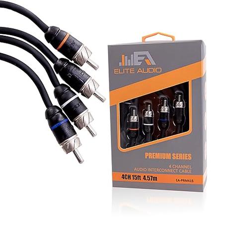 Elite Audio PRM415 - Cable RCA de audio para automóvil de 4 canales, doble blindaje, cobre sin oxígeno, cable de audio reductor de ruido para amplificadores, subwoofers, altavoces y procesado