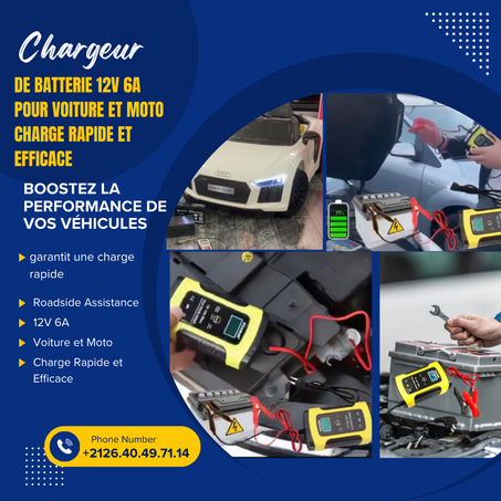 Chargeur de Batterie 12V 6A pour Voiture et Moto – Charge Rapide et Efficace