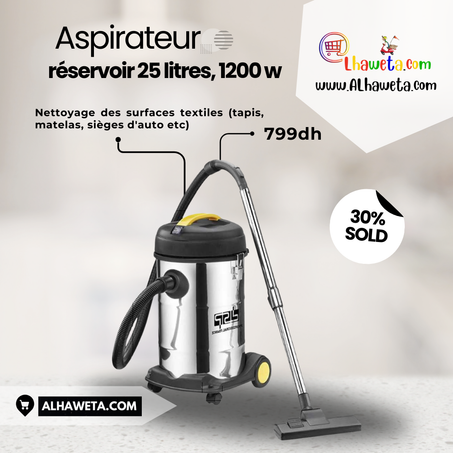 Aspirateur à eau et poussière multifonction à roue, réservoir 25 litres, 1200 w