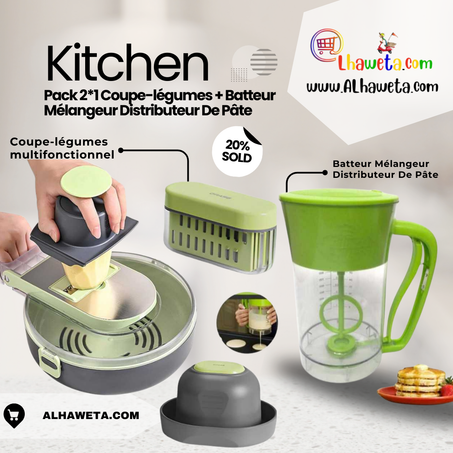 Pack 2*1 Coupe-légumes + Batteur Mélangeur Distributeur De Pâte