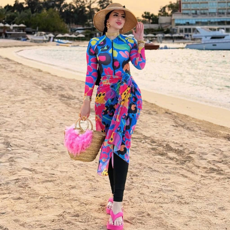 Burkini 4 Pièces – Élégance Colorée & Confort Estival