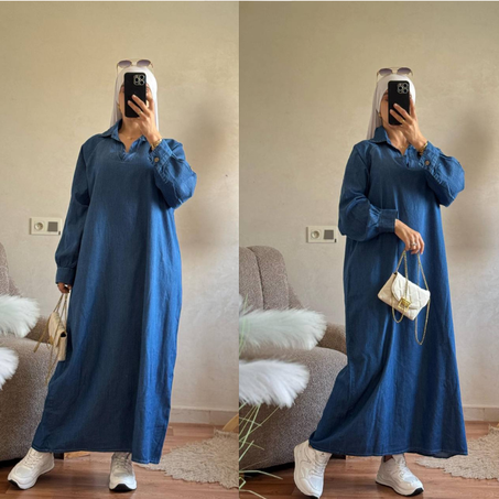 L’élégance en denim — La robe chemise manches raglan