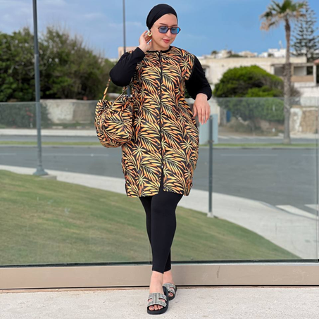 Burkini 4  pièces en style cyclisme, alliant confort, élégance et liberté de mouvement.