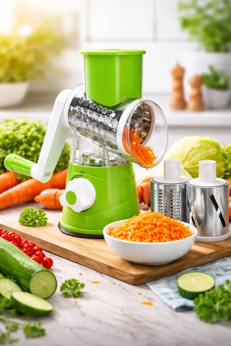 قطّاعة الخضار اليدوية الدوّارة 3 في 1