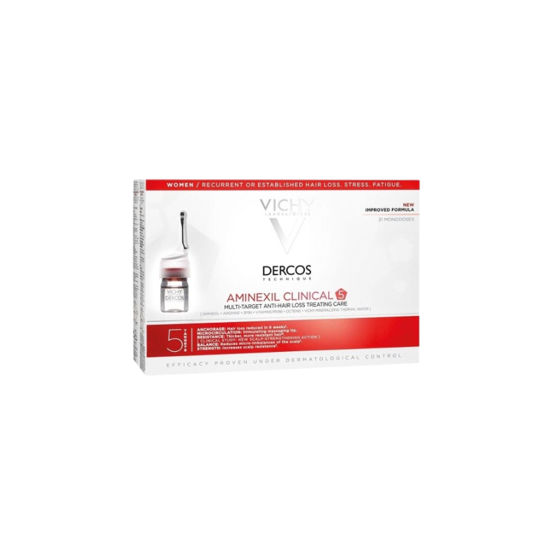 Vichy Dercos Aminexil Clinical 5 Femmes Traitement Anti-Chute Monodoses – 21u