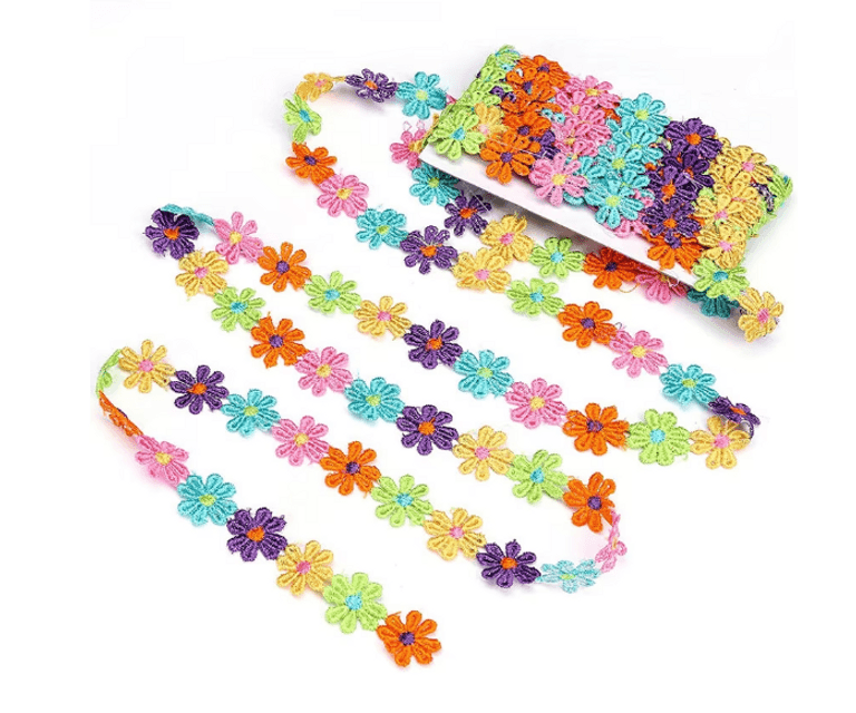 Dantela florala, Poliester, 1 m, Multicolor