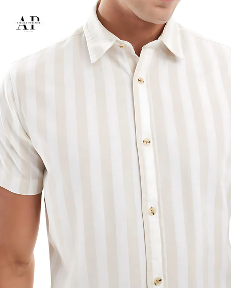 Chemise - Jack & Jones - Beige Rayée à Manches Courtes – Style Estival