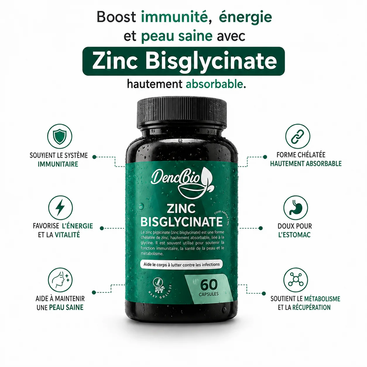 Zinc Bisglycinate Premium – Haute Absorption – 60 Capsules