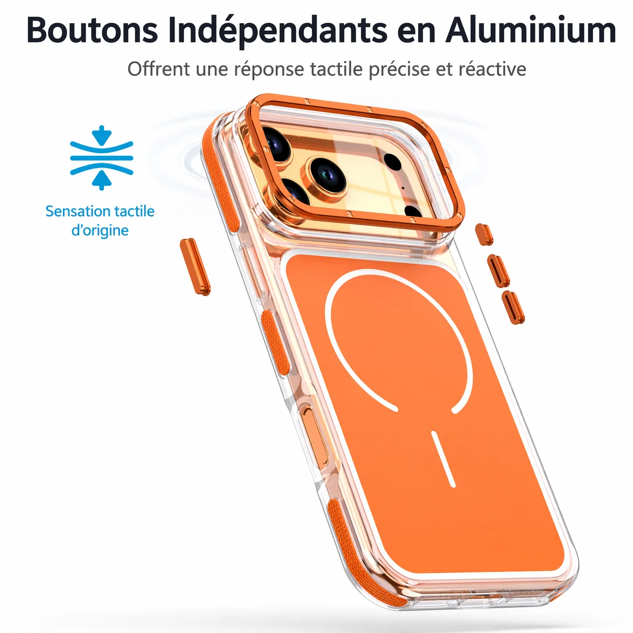 Coque iPhone Transparente Magnétique avec Boutons Aluminium – Protection Antichoc Premium