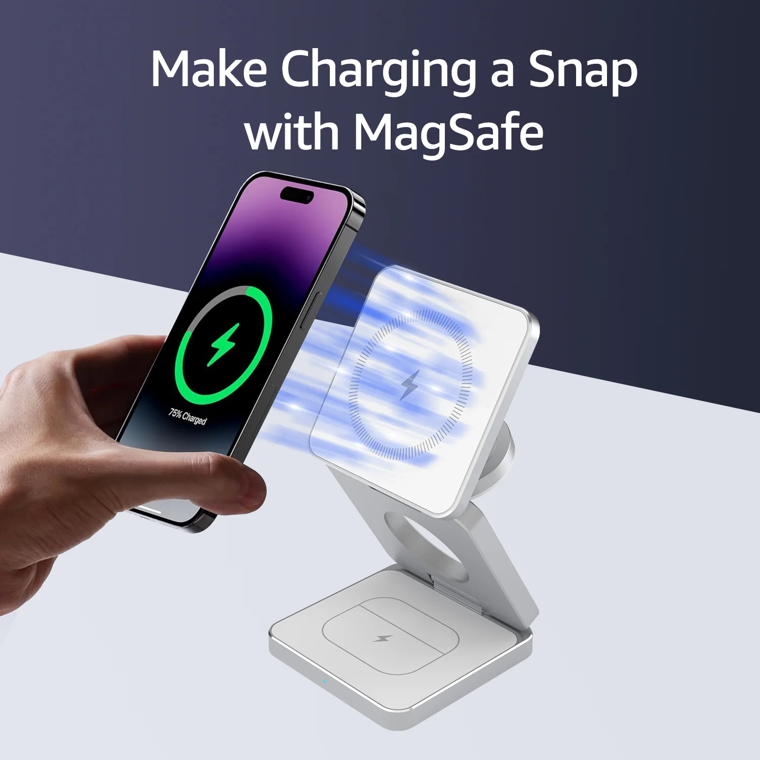 SUPPORT DE CHARGEUR MAGNÉTIQUE 3-EN-1 PLIABLE – IPHONE, APPLE WATCH & ANDROID