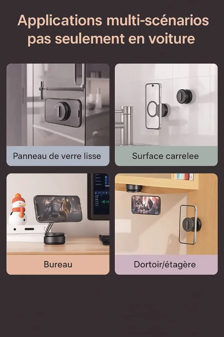 Nouveau Support Téléphone 360° Magnétique – Fixation Ultra-Résistante, Multi-Usage (Voiture,Maison,Bureau etc.)