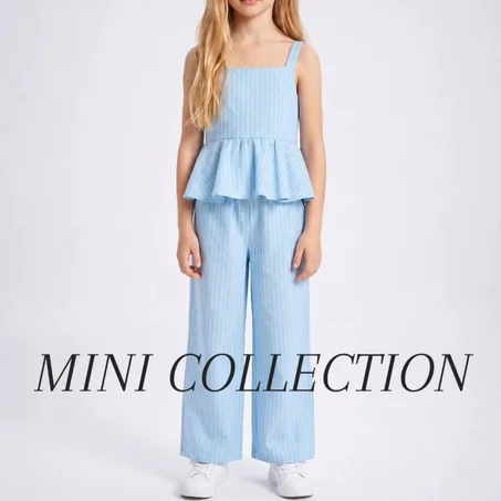 Conjunto para niña a rayas en algodón, top de tirantes y pantalón ancho