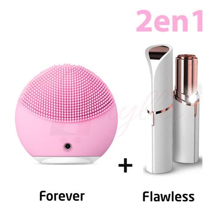 عرض 2في1 القلم الذهبي لإزالة شعر Flawless + فرشاة تنظيف الوجه Forever Lina Mini Brosse de Gommage