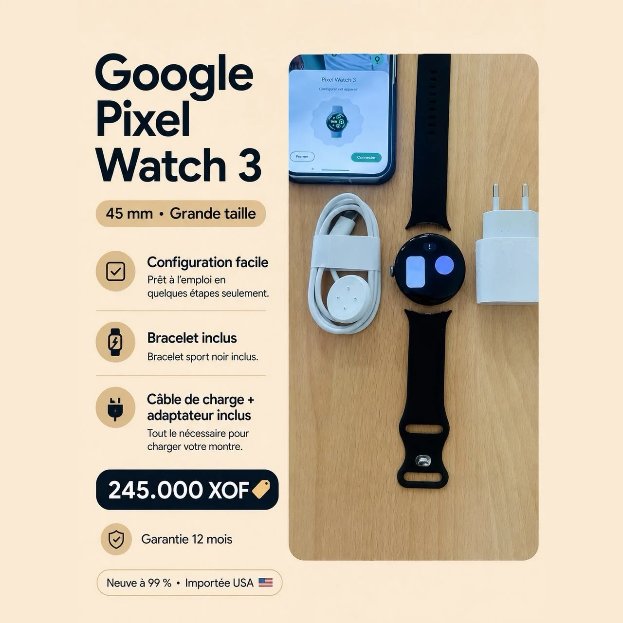Google Pixel Watch 3 (45mm) Wi-Fi neuve à 99% I Garantie 12 Mois