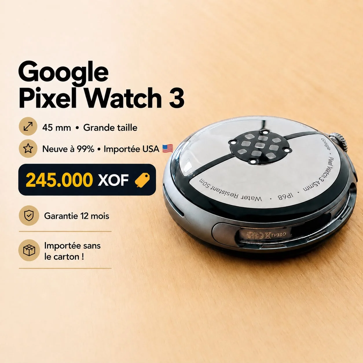 Google Pixel Watch 3 (45mm) Wi-Fi neuve à 99% I Garantie 12 Mois