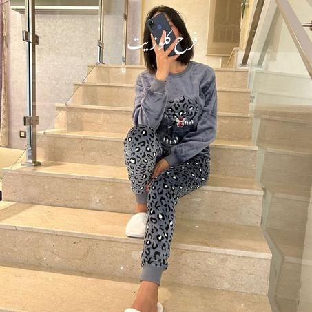 بيجامة شتوية بطبعة النمر, رمادي