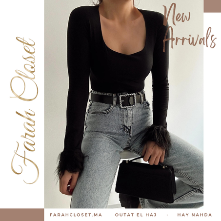 بلوزة مزينة بالفرو - أسود  STD