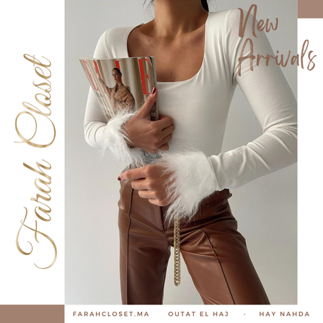 بلوزة مزينة بالفرو - أبيض STD