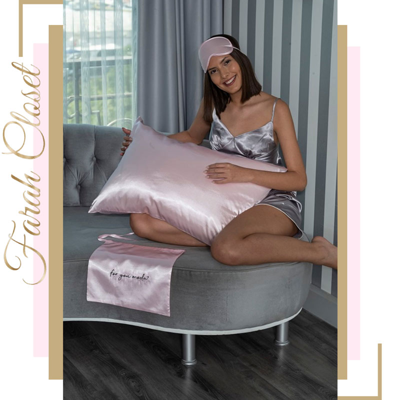 طقم غطاء وسادة مكون من 5 قطع باللون الوردي