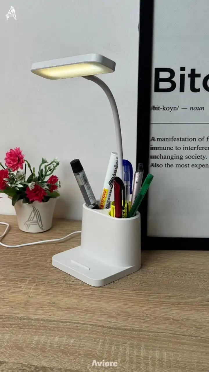 مصباح مكتبي بإضاءة LED قابلة للتعديل 😍 مع حامل هاتف ومنظّم أدوات ⚡ الإضاءة المثالية لمكتبك الذكي