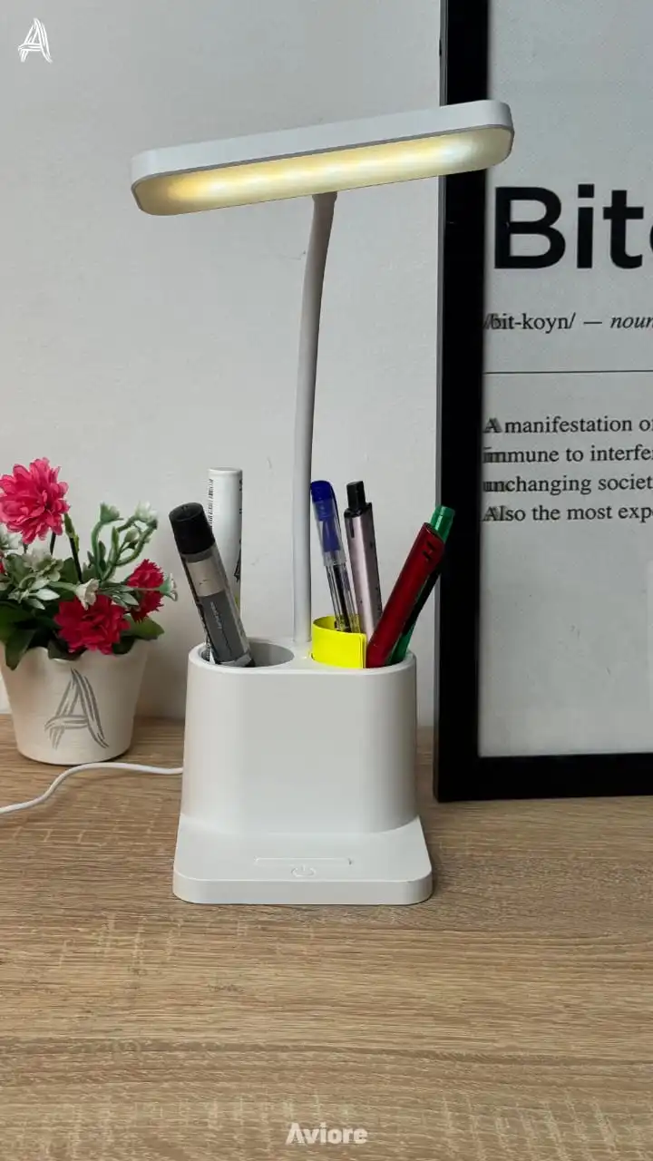مصباح مكتبي بإضاءة LED قابلة للتعديل 😍 مع حامل هاتف ومنظّم أدوات ⚡ الإضاءة المثالية لمكتبك الذكي