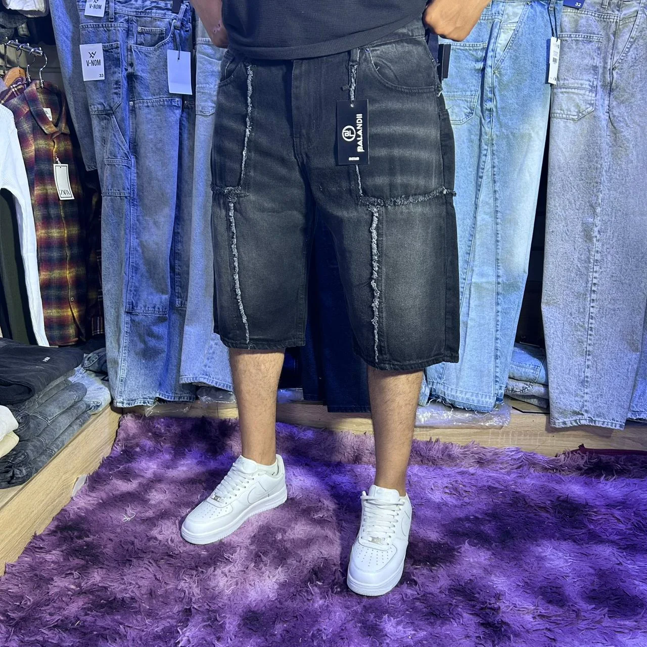 Short Jeans Baggy Premium Black Stitch