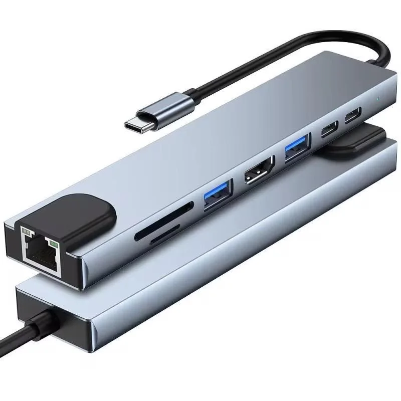 Station d'Accueil USB-C 8-en-1 avec Hub USB 3.0PD Port de Charge Ethernet HDMI 4K et Lecteur de Cartes TF/SD pour MacBook et AutresAppareils