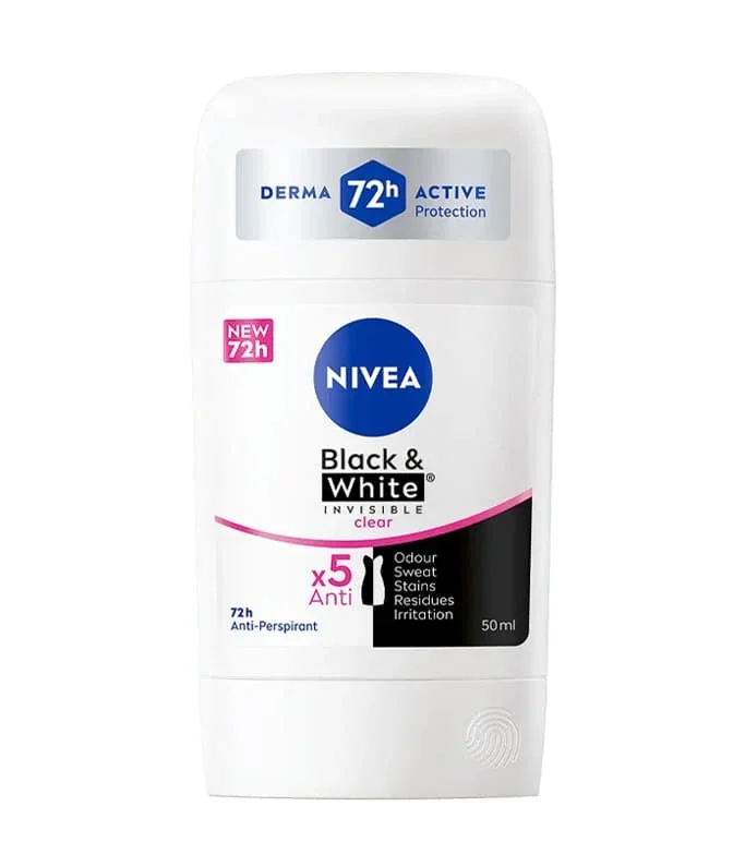 NIVEA DEODORANT BLACK & WHITE INVISIBLE CLEAR ANTI-PERSPIRANT STICK 72H