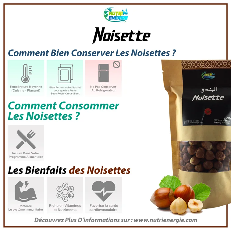 Noisettes Semi-grillées sans sel 100% Pure et Naturelle