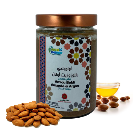 Amlou Beldi d'Amande et Huile d'Argan, Sucré uniquement au Miel 100 % Pure et Naturelle