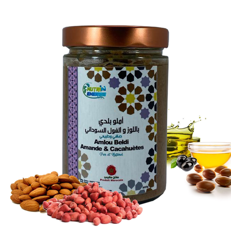 Amlou Beldi Amande et Cacahuète avec Huile Argan et Huile d'olive ,Sucré uniquement au Miel 100 % Pure et Naturelle