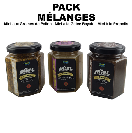 Pack Mélanges (Miel aux Graines de Pollen - Miel à la Gelée Royale - Miel à la Propolis)