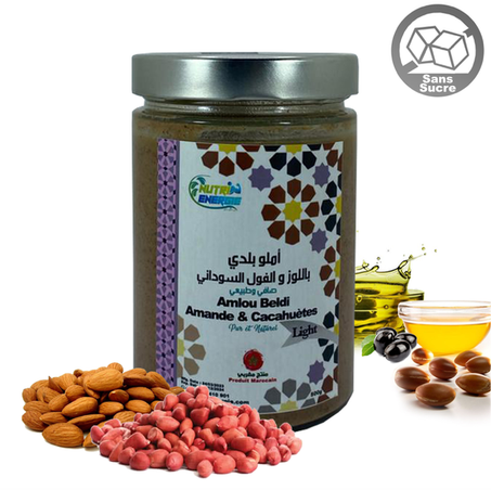 Amlou Beldi Amande et Cacahuète avec Huile Argan et Huile d'olive ,Light (sans Miel) 100 % Pure et Naturelle