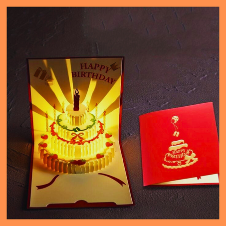 Carte 3D gâteaux happy birthday avec lumière et musique