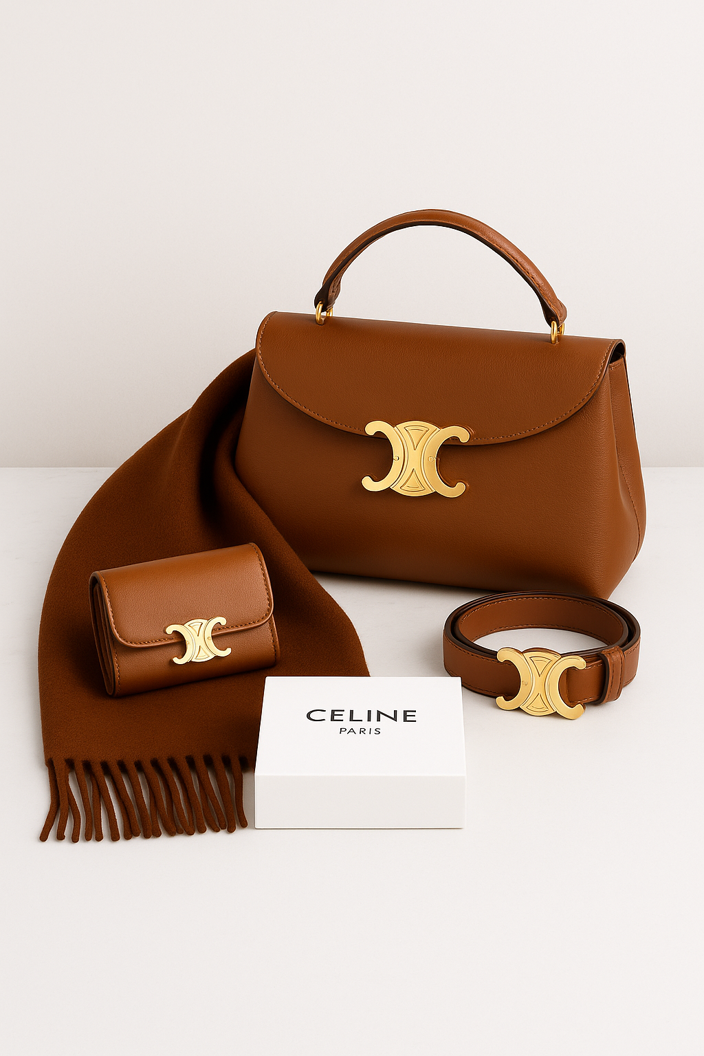 Pack Celine – Sac + Portefeuille + Ceinture + Écharpe gratuite au choix