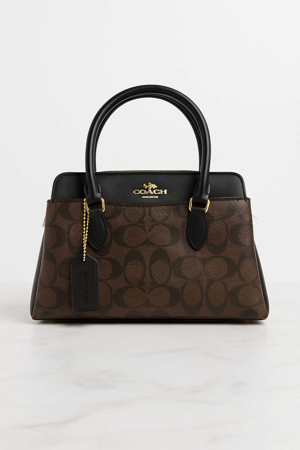 Coach – Sac à main satchel Signature, beige/ivoire ou brun/noir