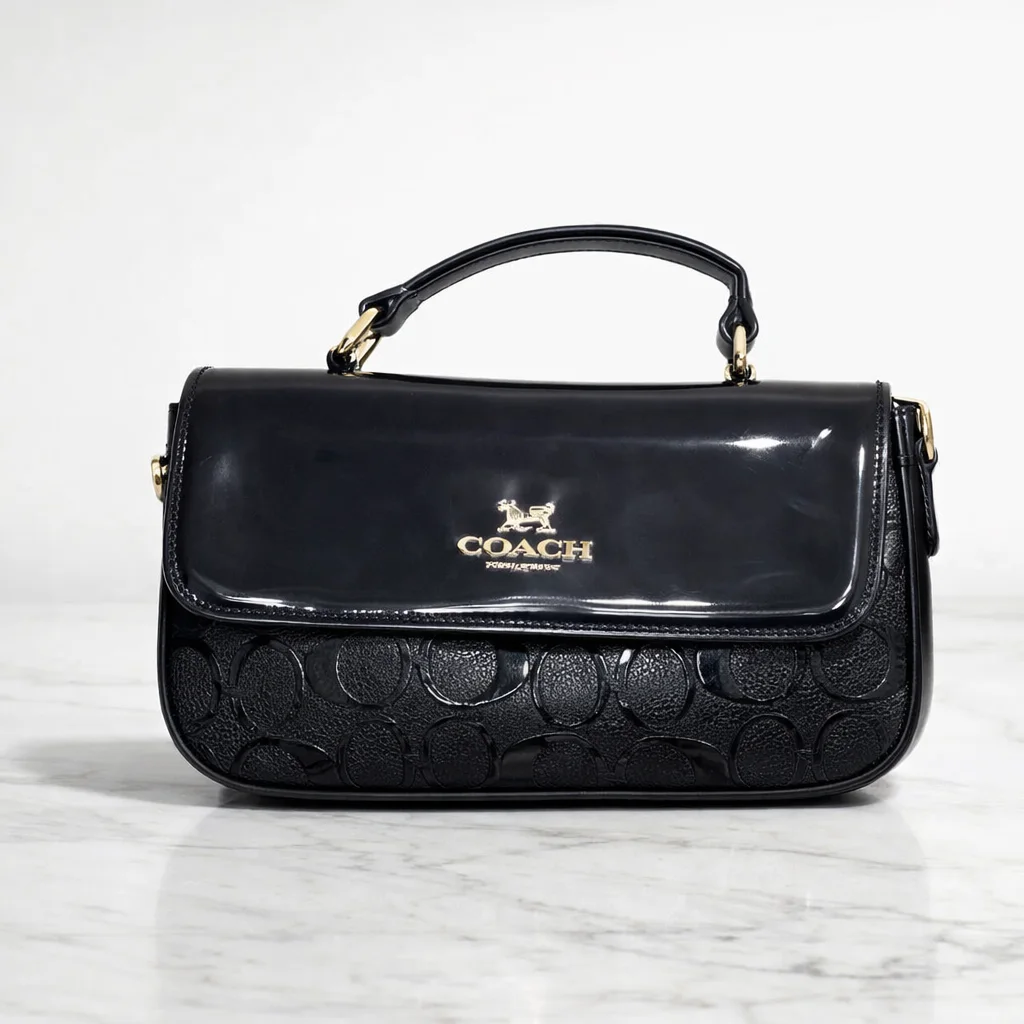 Sac Bandoulière Structuré Verni à Poignée Supérieure