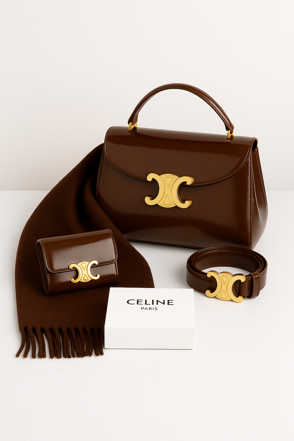Pack Celine – Sac + Portefeuille + Ceinture + Écharpe gratuite au choix