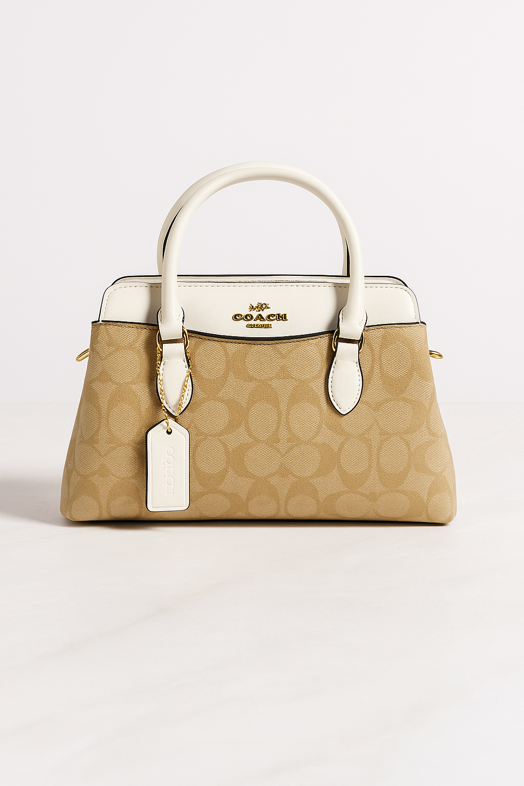 Coach – Sac à main satchel Signature, beige/ivoire ou brun/noir