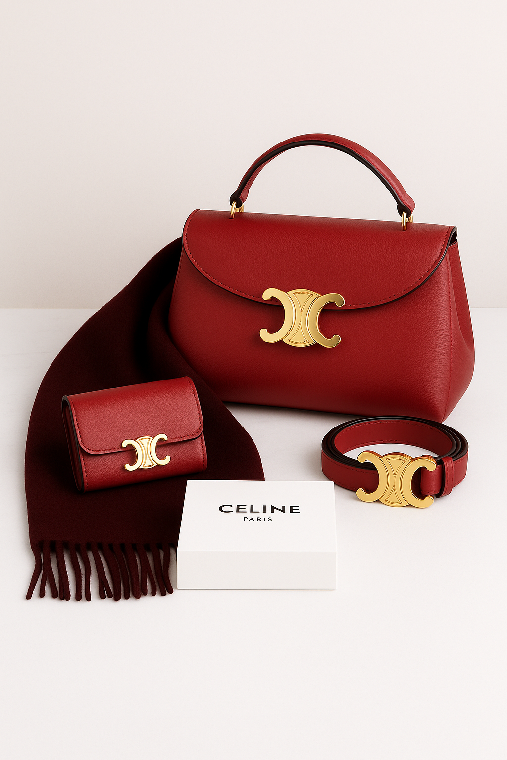 Pack Celine – Sac + Portefeuille + Ceinture + Écharpe gratuite au choix
