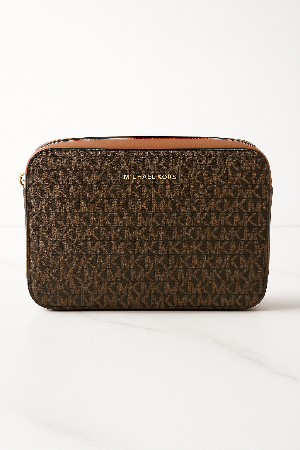 Michael Kors Sac bandoulière monogramme MK brun, format compact