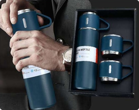 ترمس صلب مع 3 أكواب فولاذية كومبو