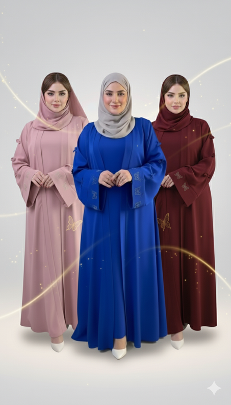 عباية كريب روزا قطعتين – تصميم عملي و انيق