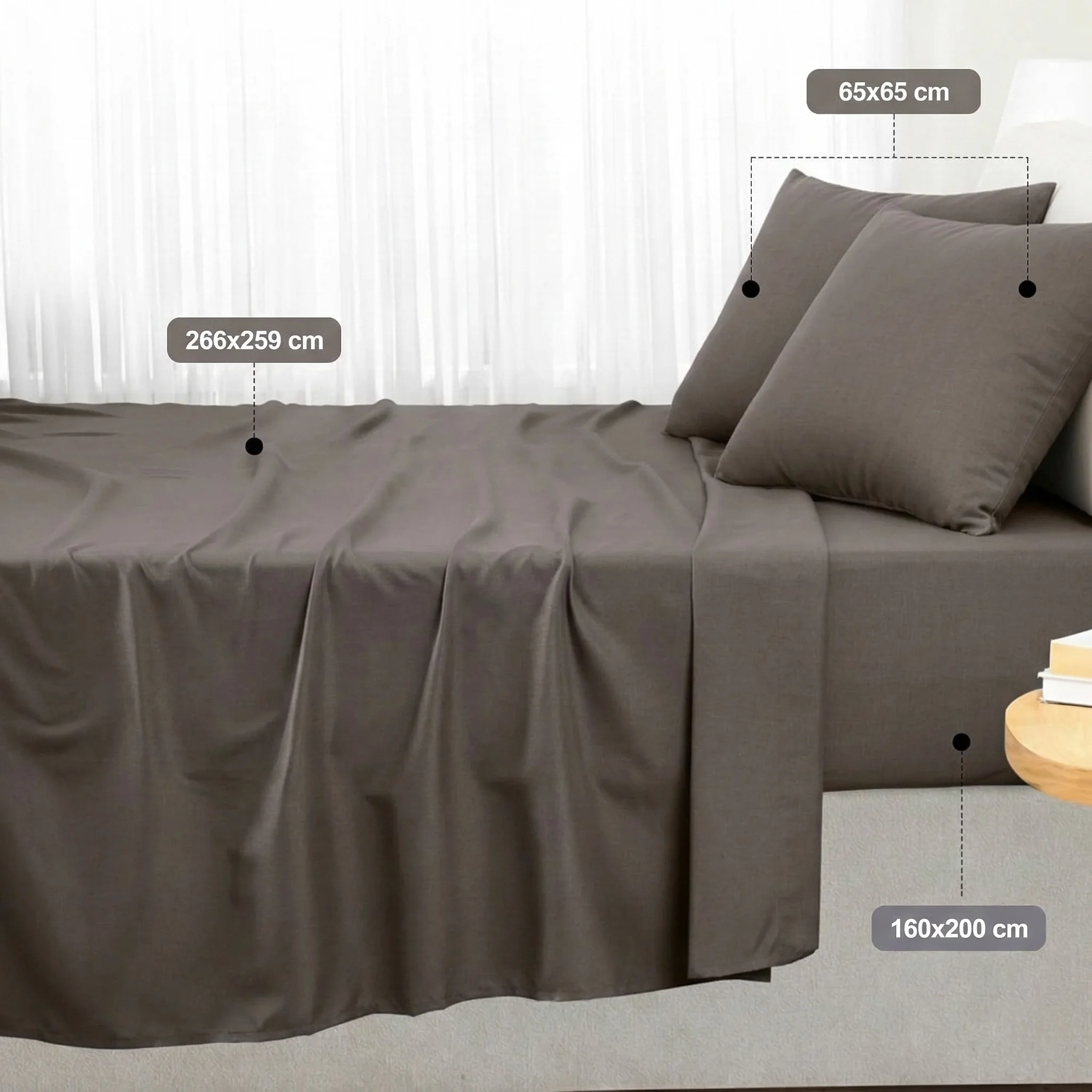 Parure de Lit 4 Pièces Gris (1 Drap-Housse, 1 Drap Plat, 2 Taies) - 100% Coton - Fabriqué en Italie